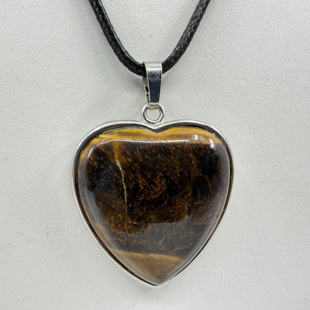Tiger Eye Heart Pendant Necklace Statement Boho Gift Y2K Classic Fashion Jewelry